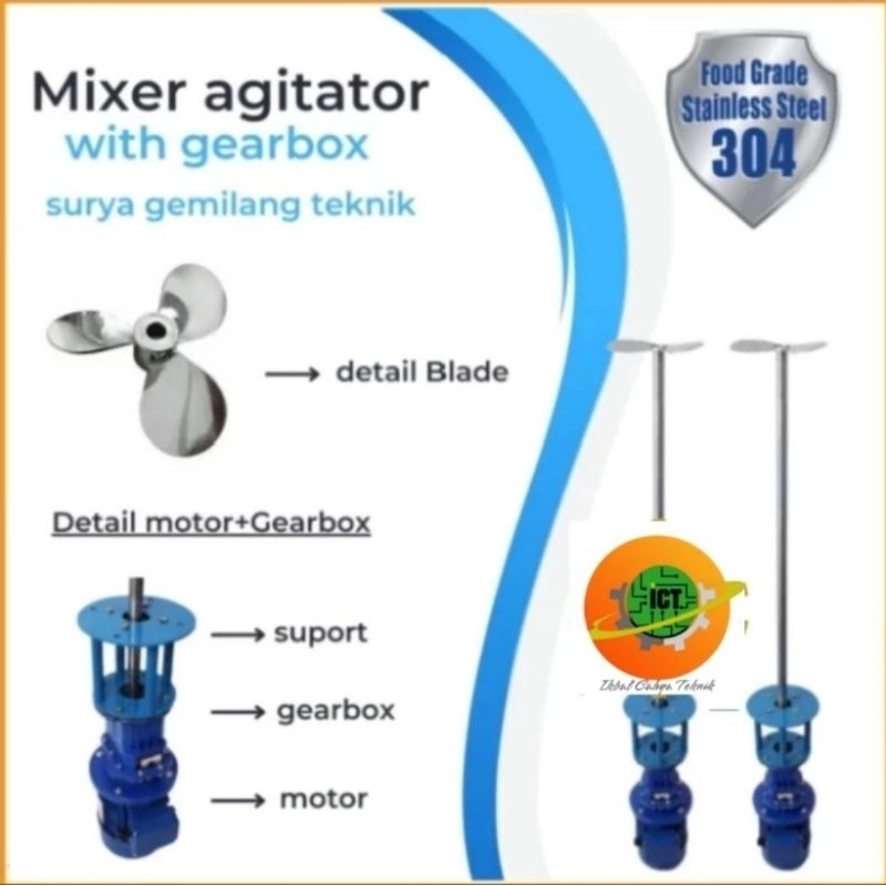 Jual Agitator Mixer Kimia SS304 0.75KW 1HP 1380RPM 3 Ph 4 Pole Mixer