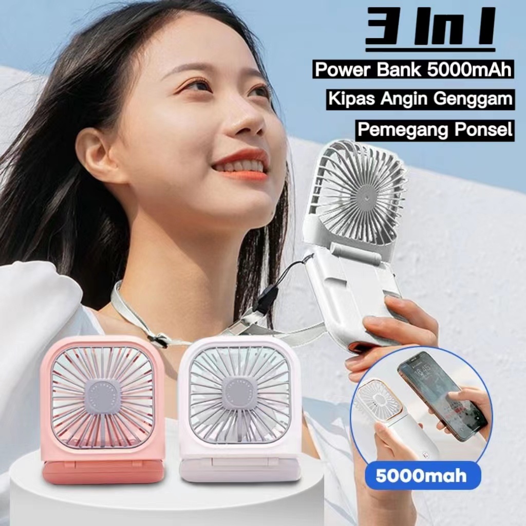 Jual (COD) Kipas USB Portable 3000mAh powerbank super wind Fan Hanging ...