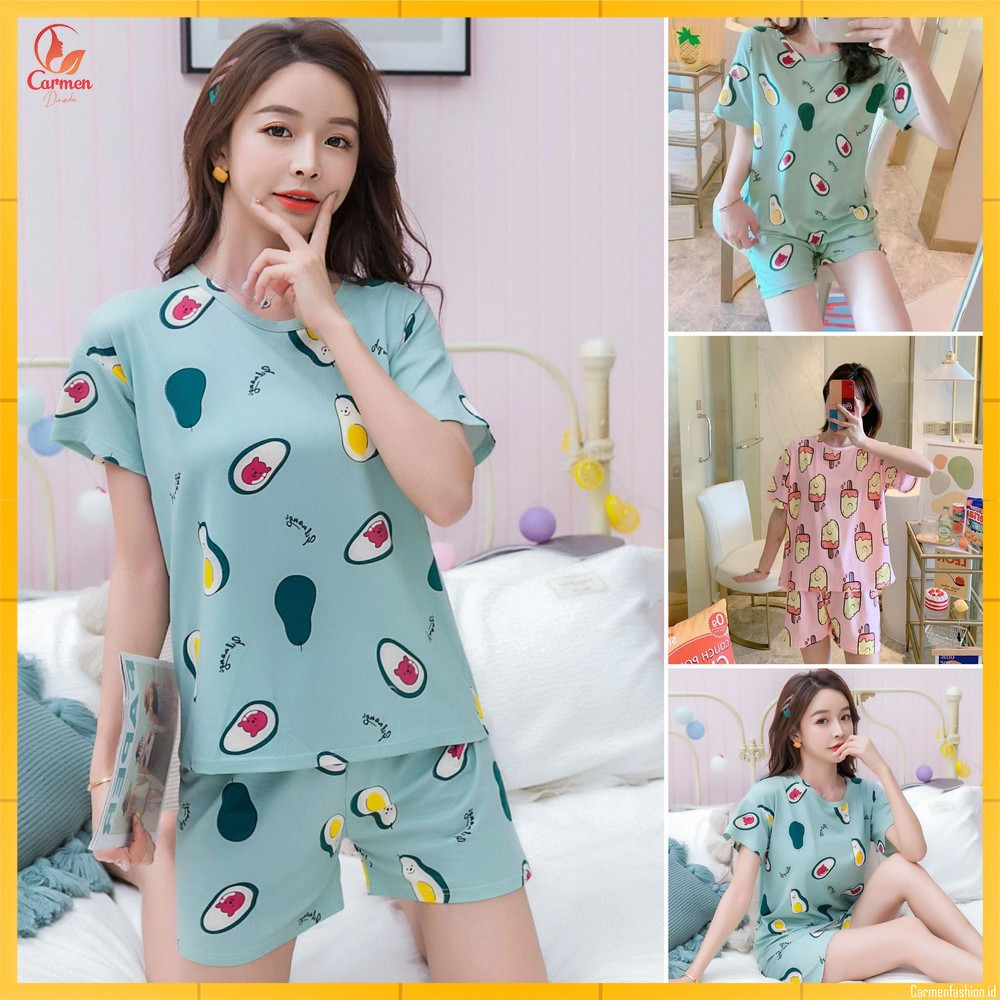 Jual Baju Tidur Lengan Pendek Set Karakter / Baju Tidur Wanita Dewasa