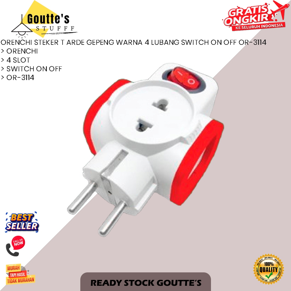 Jual ORENCHI STEKER T ARDE GEPENG WARNA 4 LUBANG SWITCH ON OFF OR-3114 ...