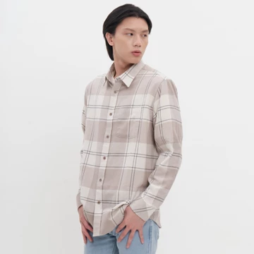 M231 Kemeja Pria Flannel Panjang Cream 0302