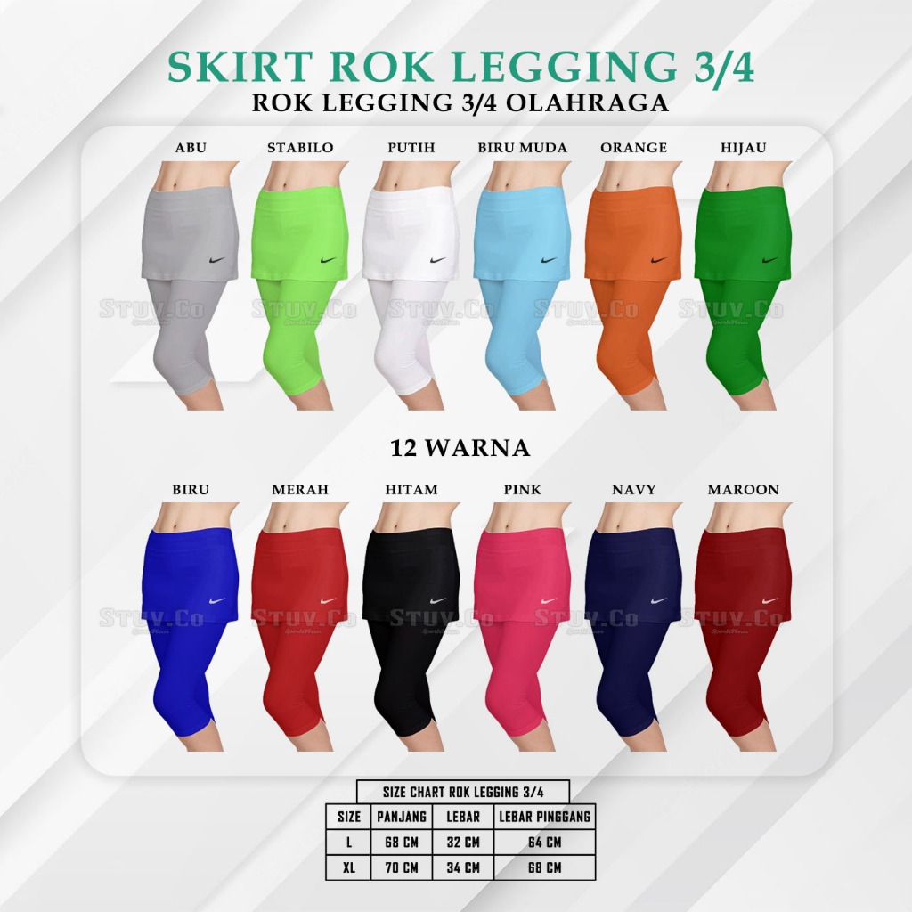 Jual Legging Rok Sporty 3/4 Wanita Rok Legging 3/4 Olahraga Senam