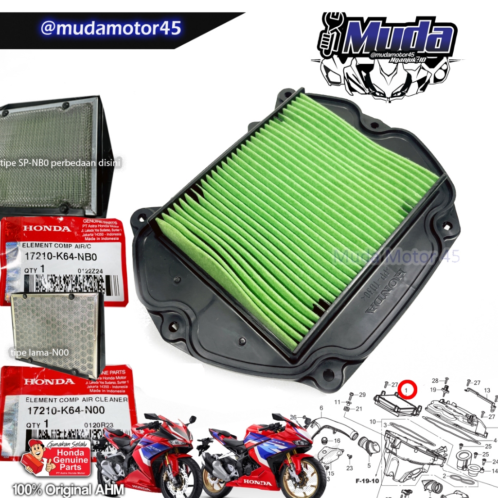thumbnail image 2 of Genuine Honda CBR250RR MC22 Air Filter Element | OEM Part 17210-KAZ-000 2 of 3