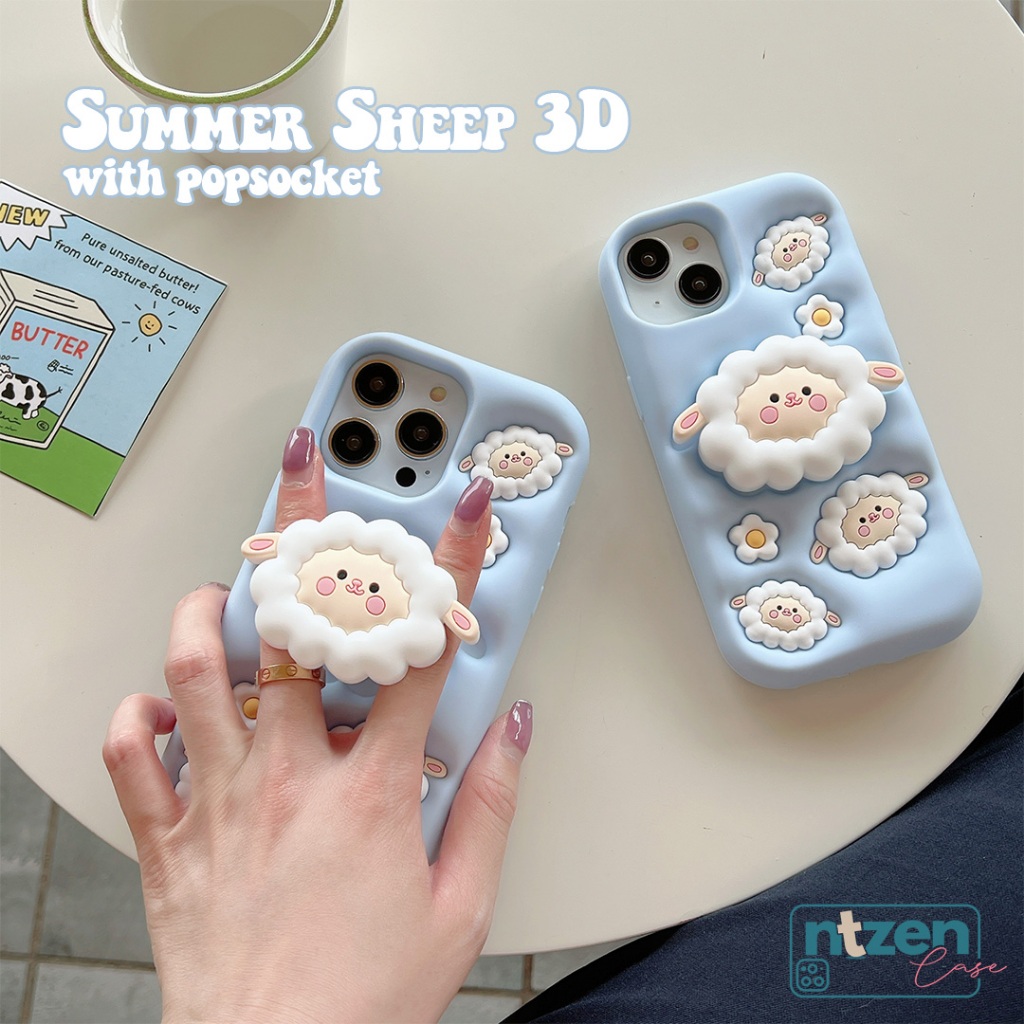Jual Case Iphone Summer Sheep 3D with Popsocket 11 12 13 14 15 Pro Max ...