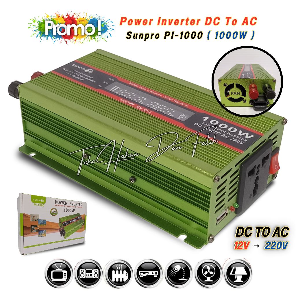Jual Power Inverter DC To AC 1000 Watt Sunpro PI-1000 With USB 5V ...