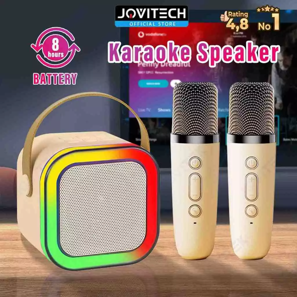 Jovitech Karaoke Speaker Wireless Bluetooth 2 Mic 1 Set Mini Portabel Lucu Colorful RGB Karaoke Super Bass - S51