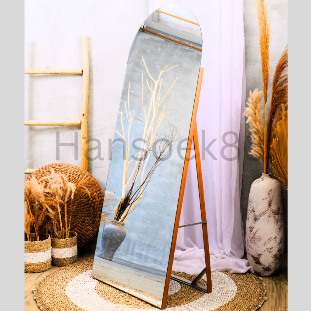 STANDING MIRROR FULL BODY OVAL SETENGAH LINGKARAN TANPA BINGKAI MULTIFUNGSI