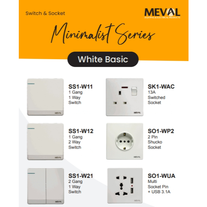 Jual MEVAL Stop Kontak Saklar dan Soket Minimalist - White Basic ...