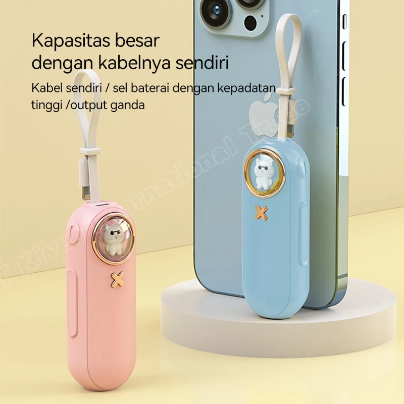KIVEE Powerbank iphone mini portabel With kabel data Type C Lightning Fast charging 5000 mAh lucu