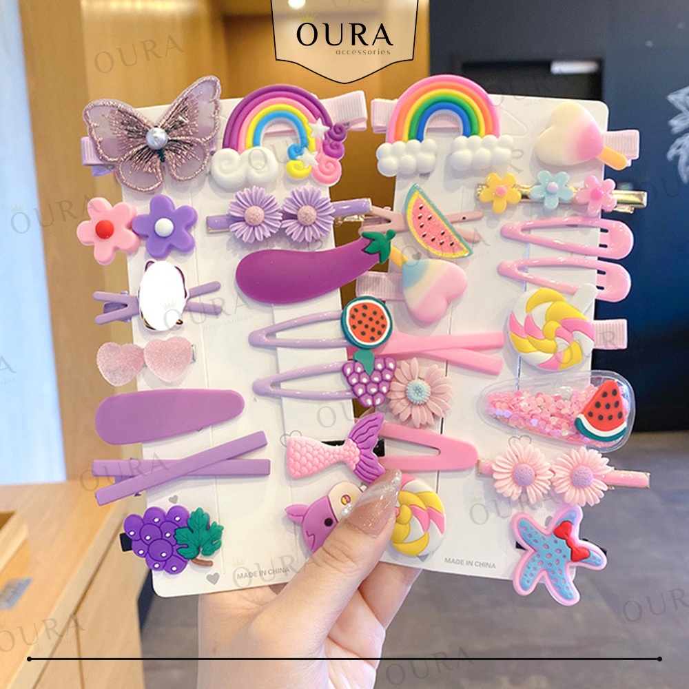 Jual Jepitan Rambut Set 14 In 1 Motif Rainbow Flower Butterfly Jepit ...