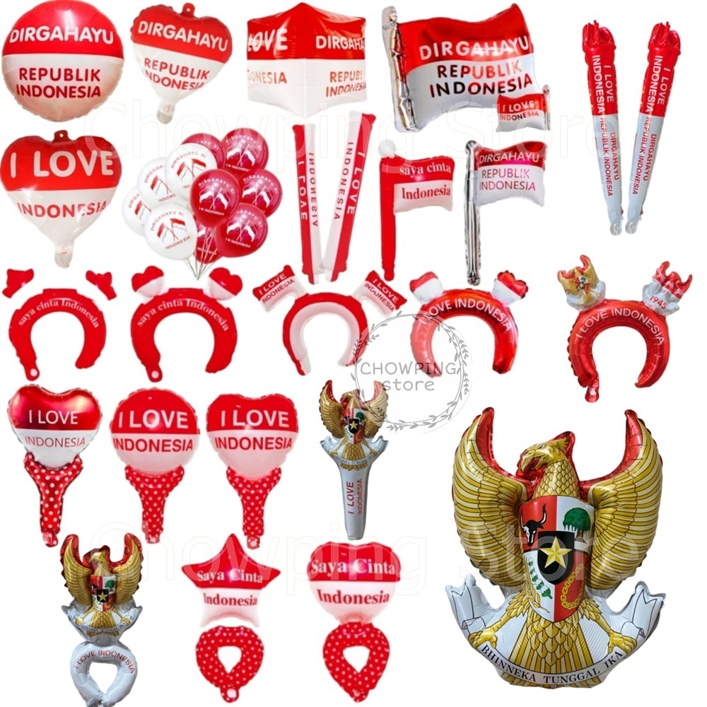 Jual Balon Foil Bendera Love Bulat Pentung Bando Dirgahayu Hut Ri