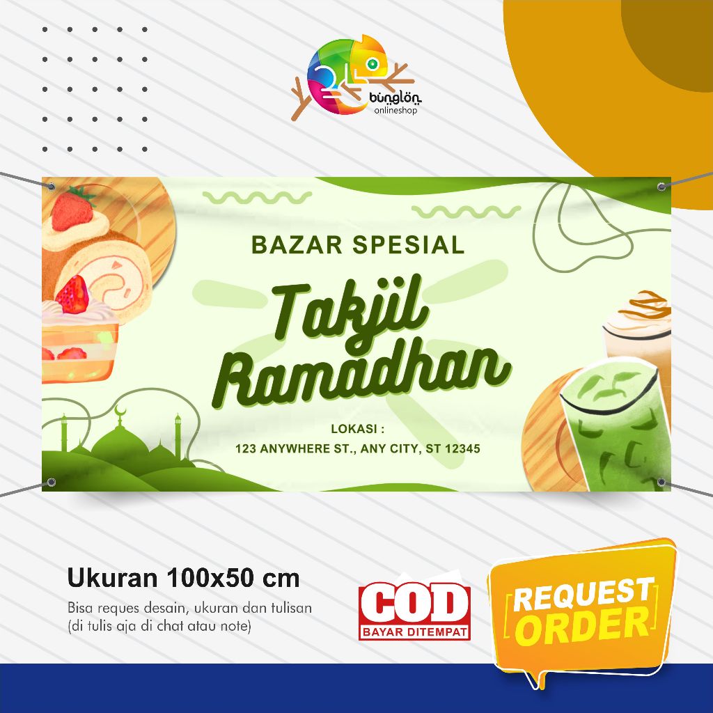 Jual Spanduk Banner Hijau Ilustratif Lucu Bazar Takjil Ramadhan Banner ...