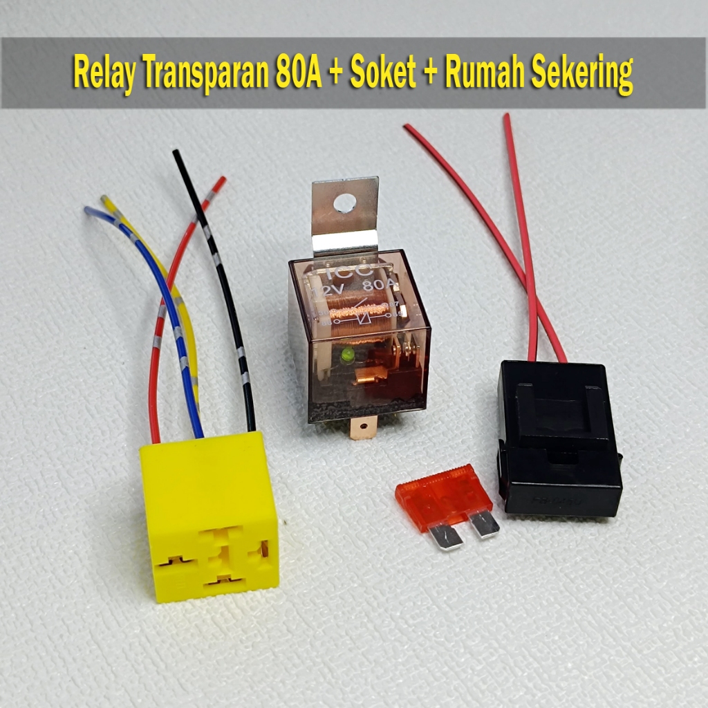 Jual Paket Relay Bening Transparan 80A 12V Kaki 4 Plus Soket Bonus ...
