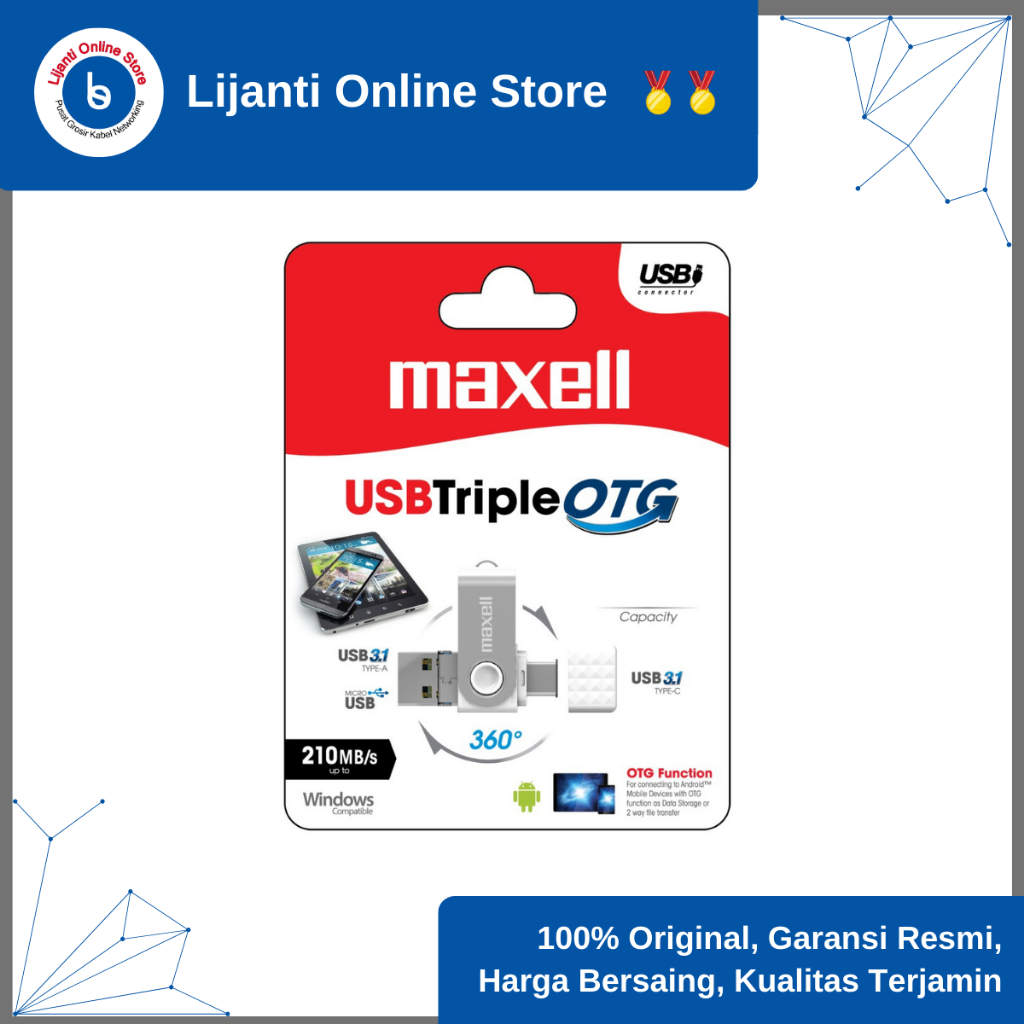 Jual Maxell USB Flash Drive TRIPLE OTG 128GB | Shopee Indonesia