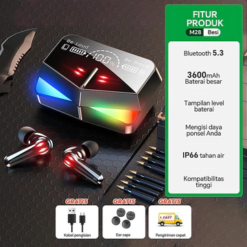 TWS M28 Wireless Bluetooth 5.3 Gaming Headsets HD Mirror With LED Smart Display 3600mAh Noise