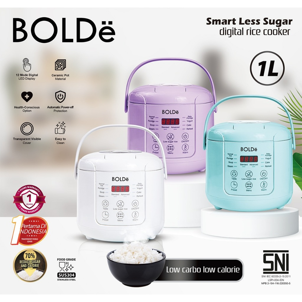 Jual Rice Cooker Bolde Less Sugar Smart Rice Cooker 1 Liter | Shopee ...