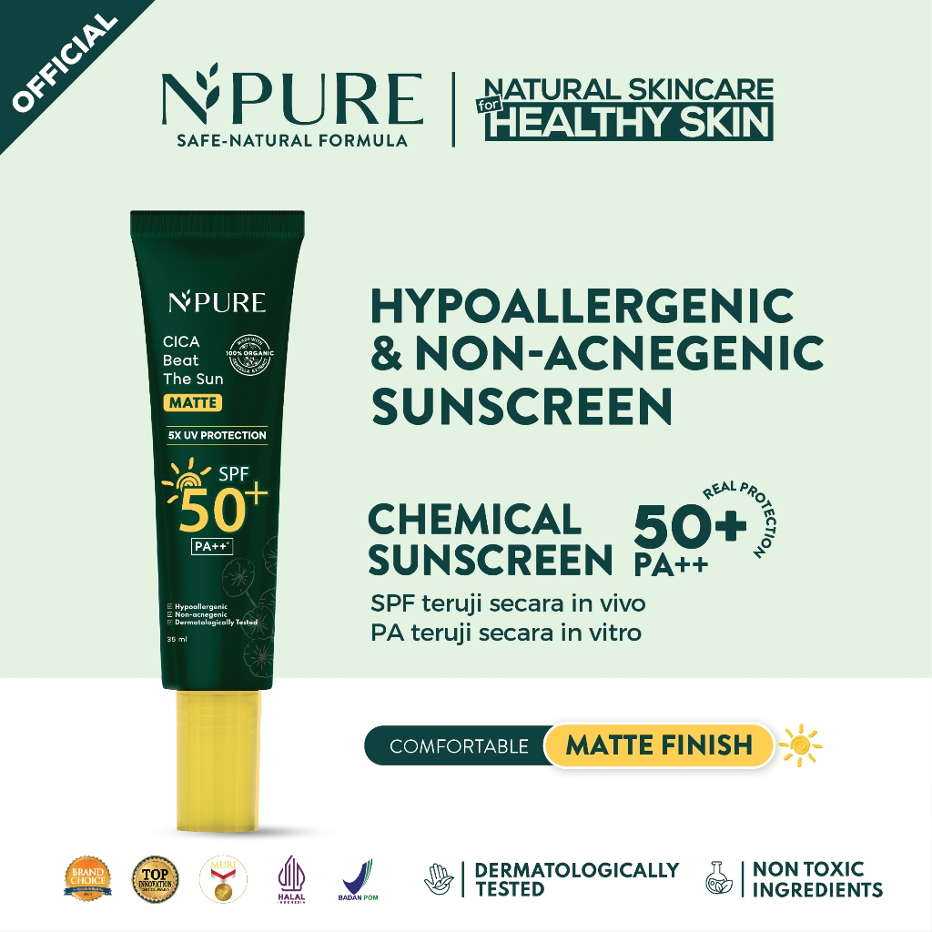 Jual NPURE Cica Beat The Sun Sunscreen Matte SPF 50 PA++ / Glow SPF 50 ...