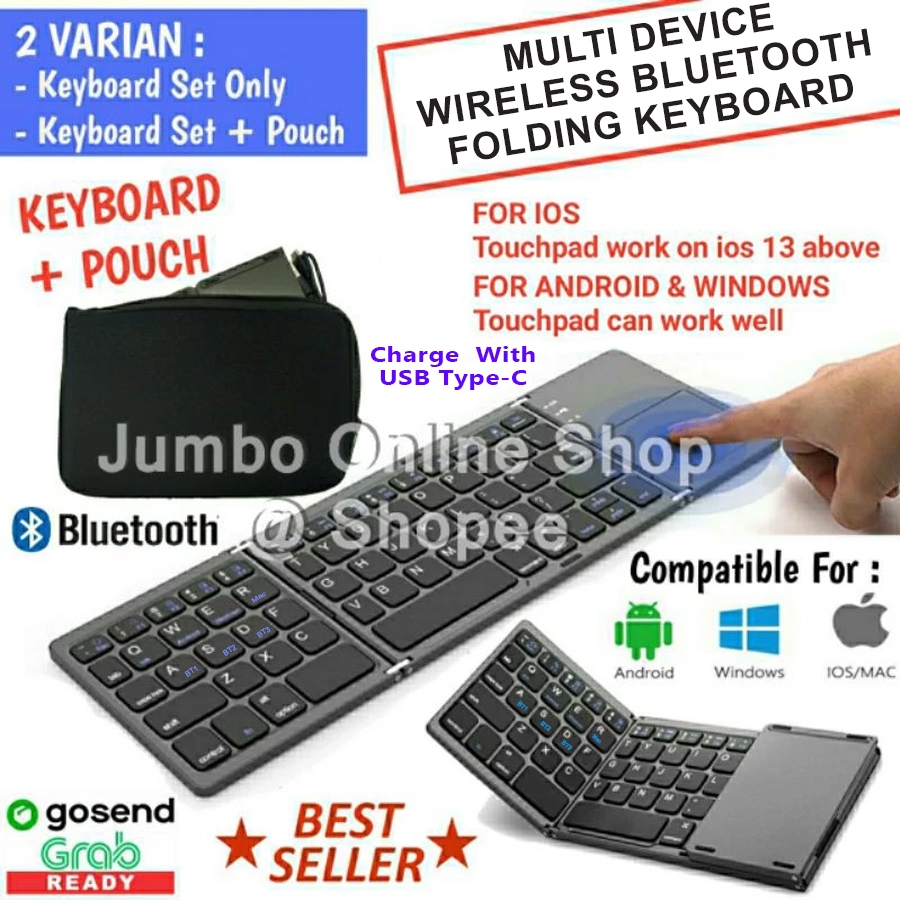 Jual Wireless Bluetooth Foldable Keyboard Touchpad Lipat 3 For iphone ...