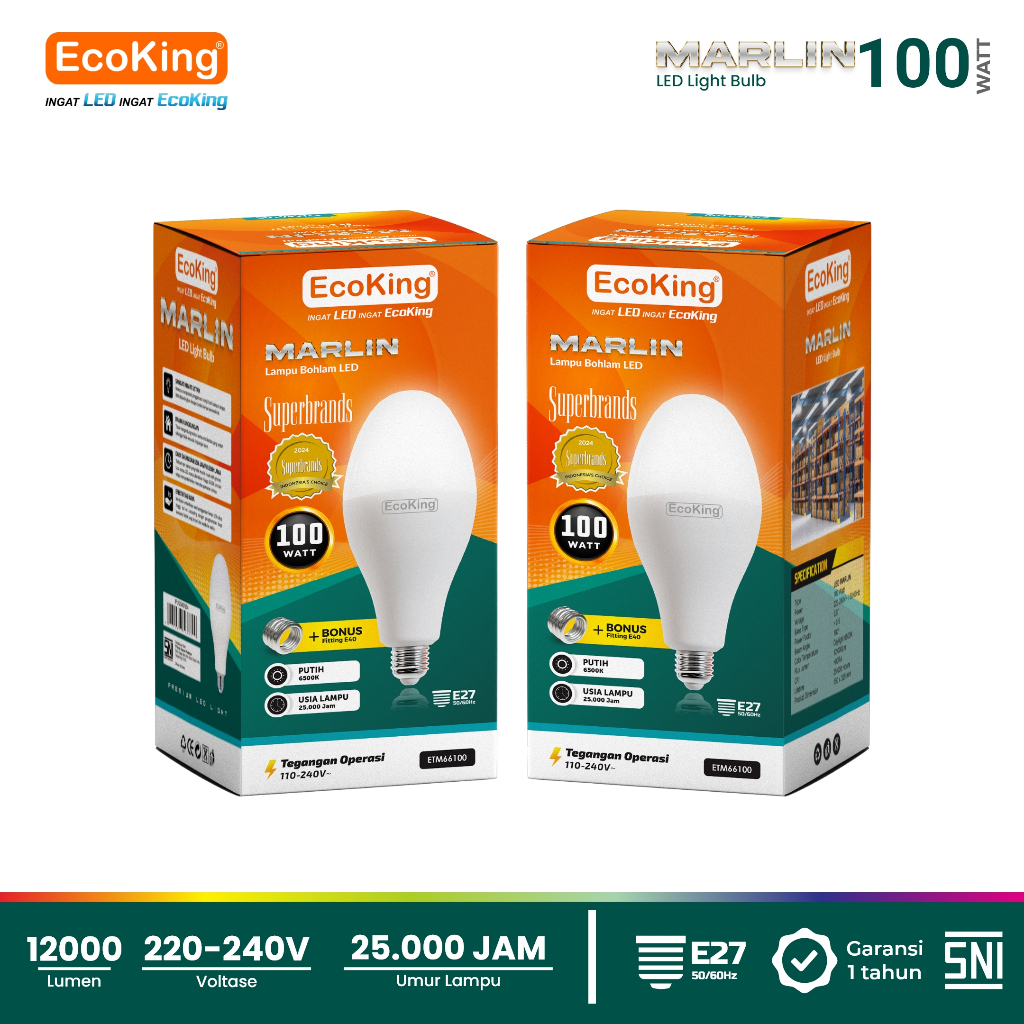 Jual Lampu LED Jumbo E27/E40 Ecoking Marlin 40 50 80 100 Watt Lampu LED ...