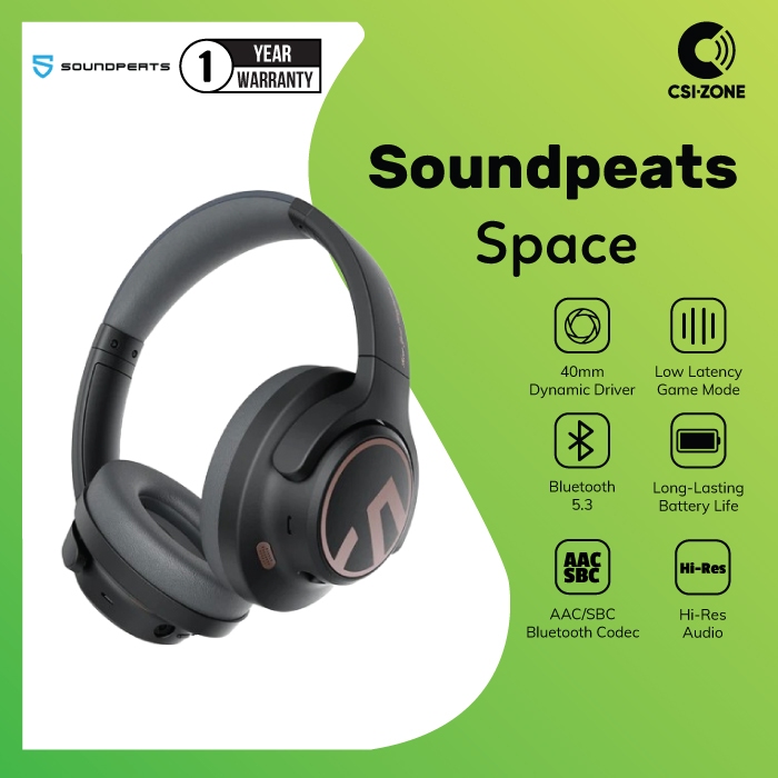 Jual SoundPEATS Space 40mm Dynamic Driver Bluetooth Wireless Over Ear ...