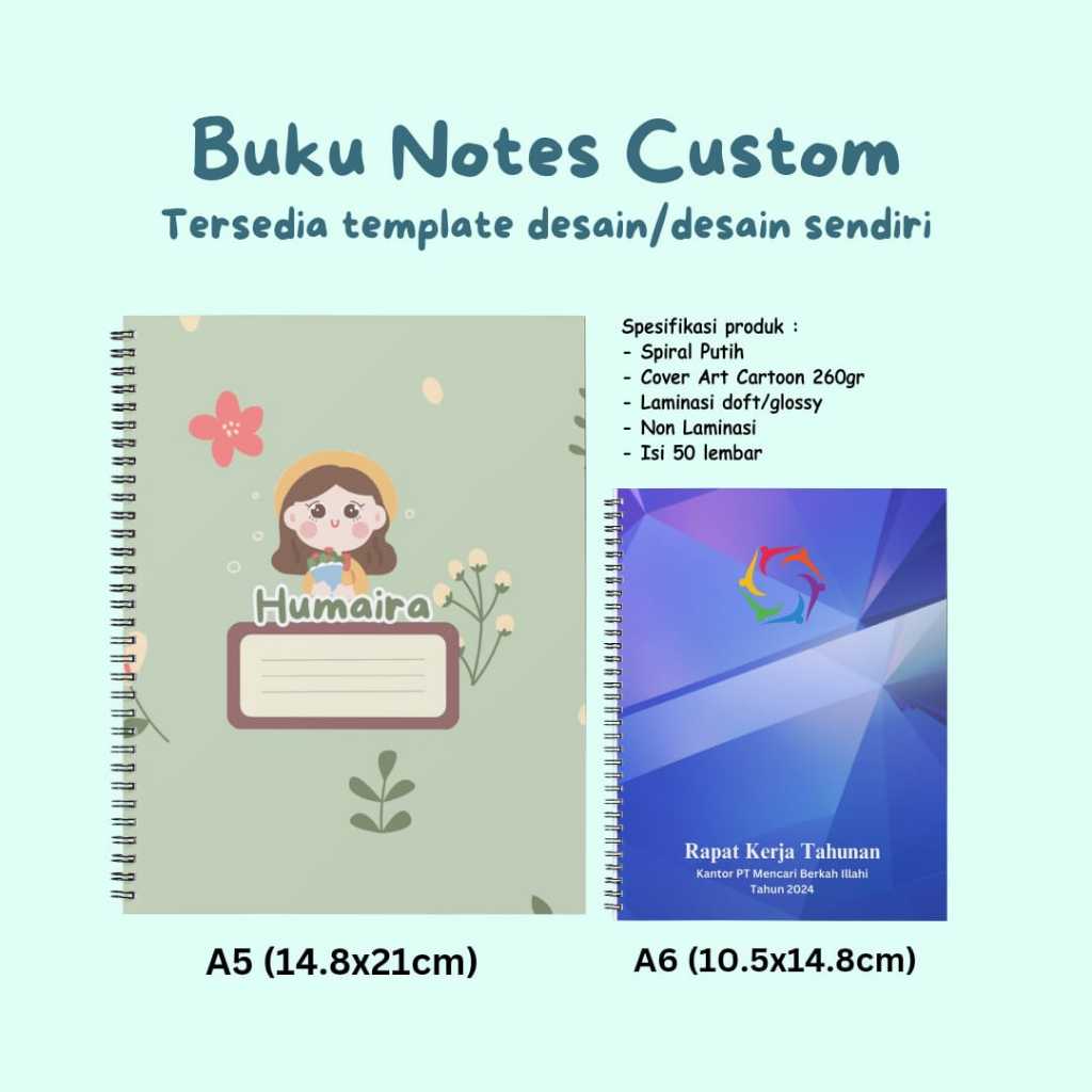 Jual Notebook custom A6 / Notes custom Spiral A6 / Isi 40 lembar 80gsm ...