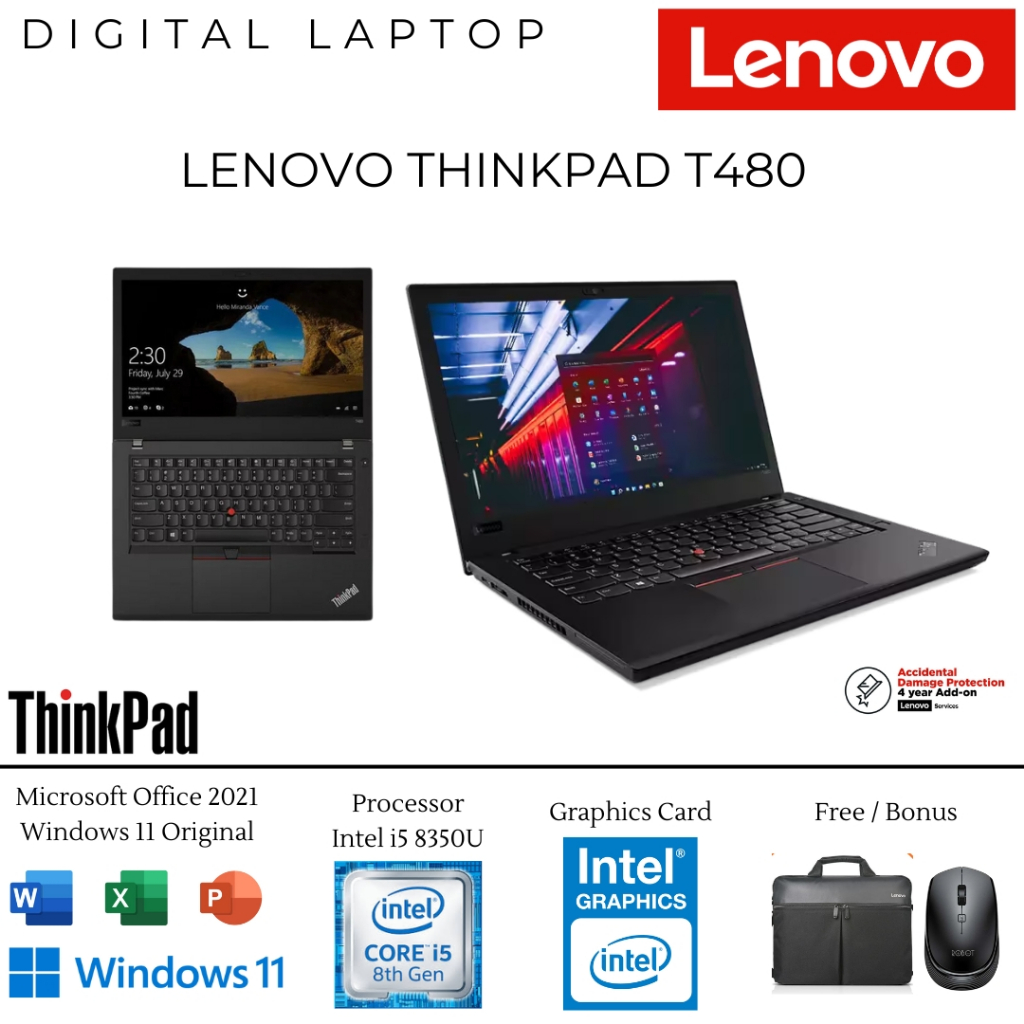 Jual Laptop Lenovo ThinkPad T480 Core i5 / Core i7 RAM 8GB 256GB SSD 14 ...