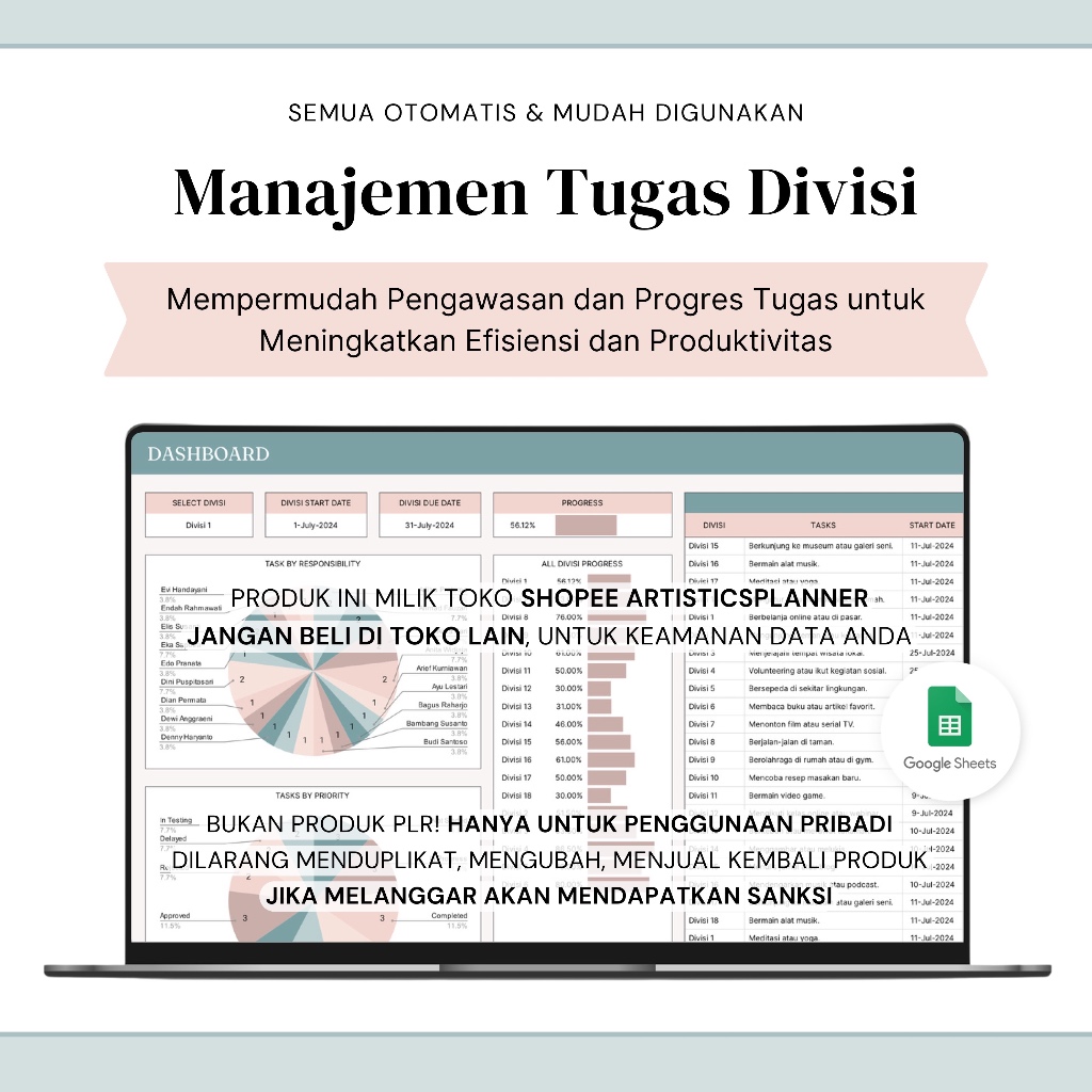 Jual Manajemen Tugas Divisi Spreadsheet | Management Tasks Divisi ...