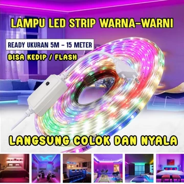 PAKET 5 15Meter Lampu LED Strip RGB Warna Warni Flash Kedip Selang 3528 2835 5050 220v Lampu