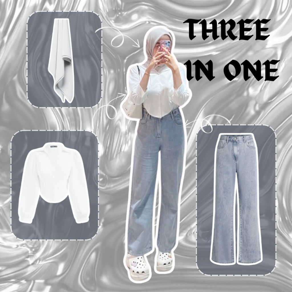 Jual ONE SET 3IN1 Hijab Style Jilbab Bella square Abu + Blouse Crop ...