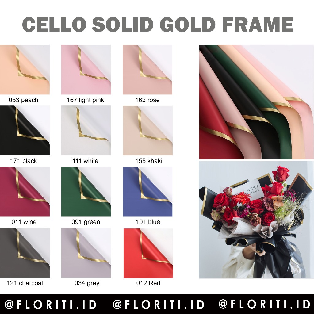 Jual (5 LEMBAR) Kertas Buket Cellophane Solid - Gold Frame | Shopee ...