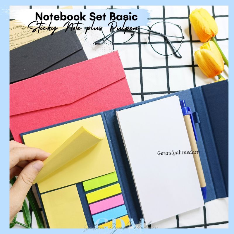 Jual Notebook Set Sticky Note Plus Pulpen Basic 3 Warna | Shopee Indonesia