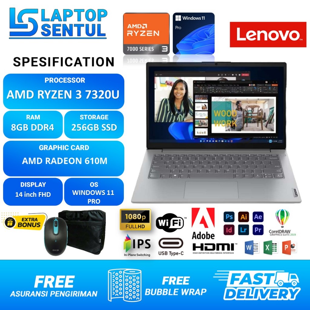 Jual Lenovo V14 AMD Ryzen 3 Ram 8GB 512GB SSD Radeon 610 Windows 11 ...