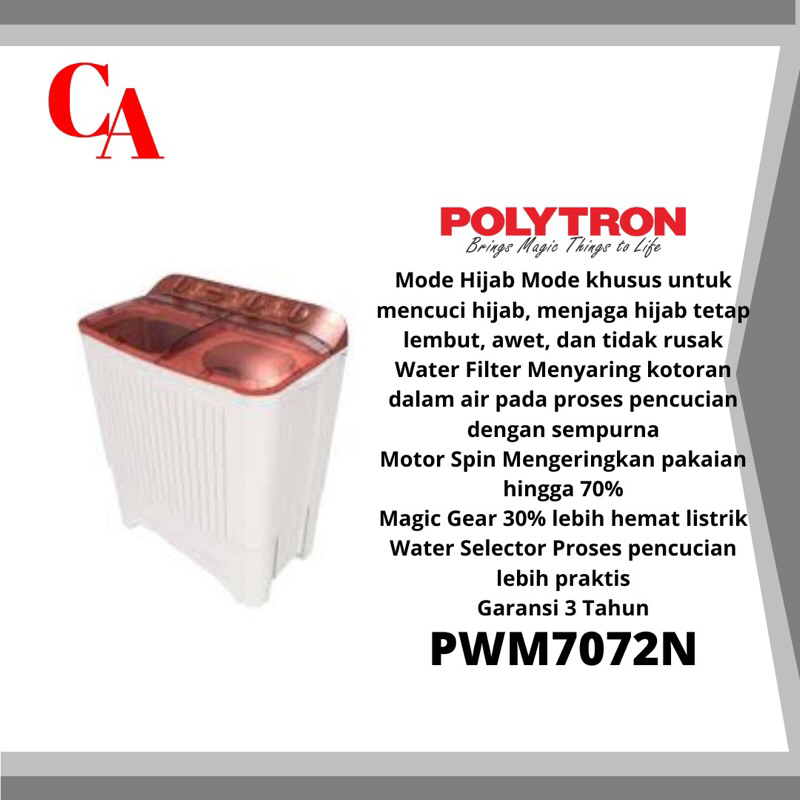 Jual POLYTRON mesin cuci 2 tabung 7 kg PWM 7072N PWM7072 N | Shopee ...