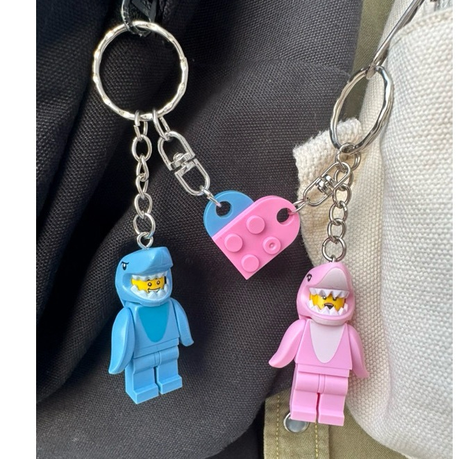 Jual Merge Matching Lego Keychains Pink Unicorn & Blue Shark Batman