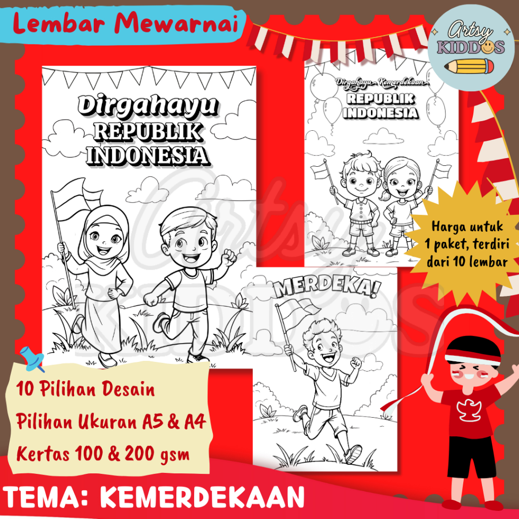 Jual 10 Kertas Mewarnai / Coloring / Kertas Gambar / Tema Kemerdekaan ...