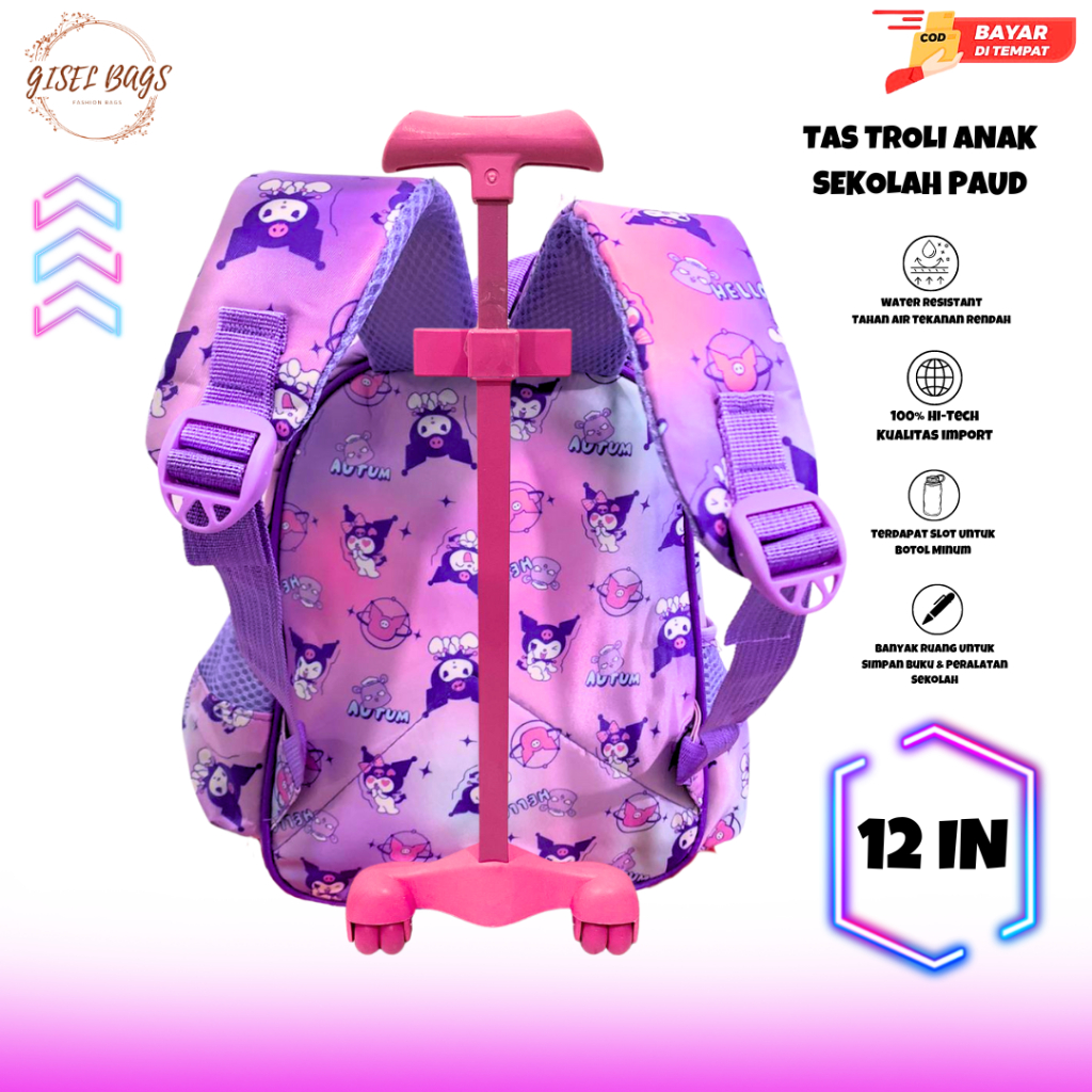Jual tas koper anak perempuan sekolah tk & paud gambar kuromi timbul 3D ...