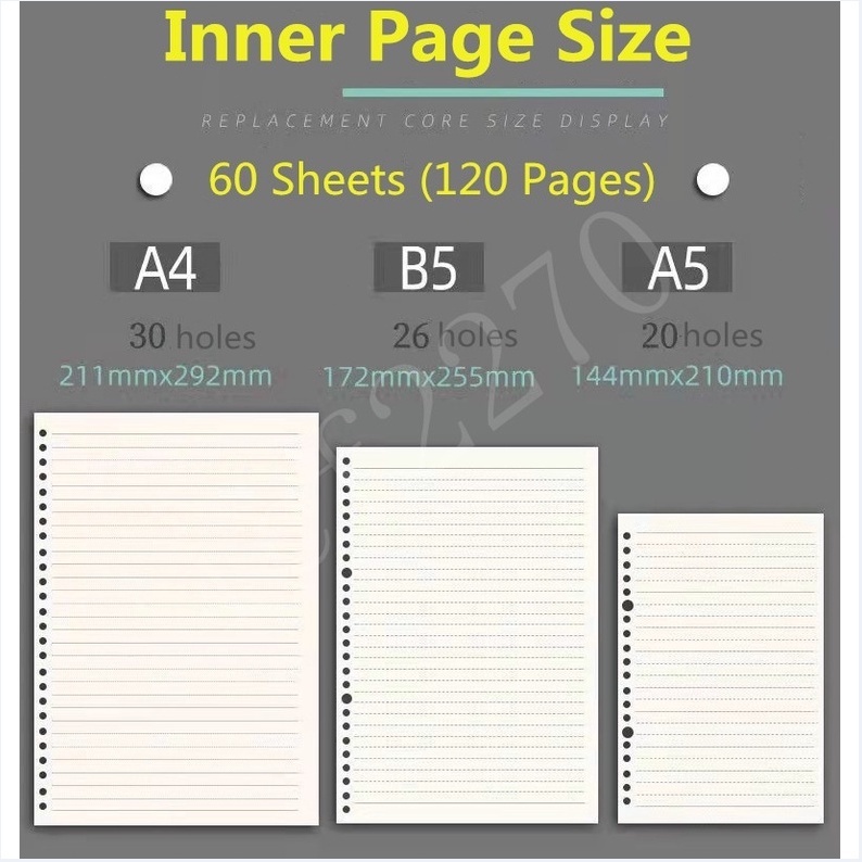 Jual Refill A5 20rings | 20 Holes A5 Loose Leaf Kertas File Notebook ...