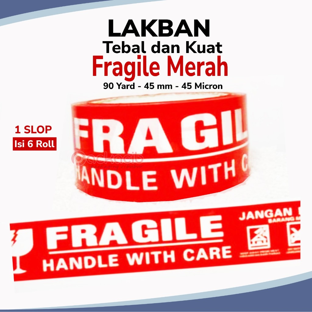 Jual [MERAH] Lakban Fragile Merah 2Inch 45mm x 72Yrd 45 Micron ...