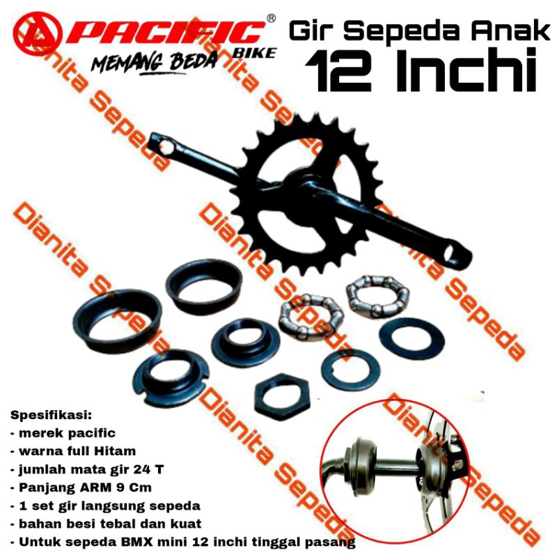 Jual Crank sepeda anak BMX mini 12 inchi 1 set Gear Tengah piringan bmx ...