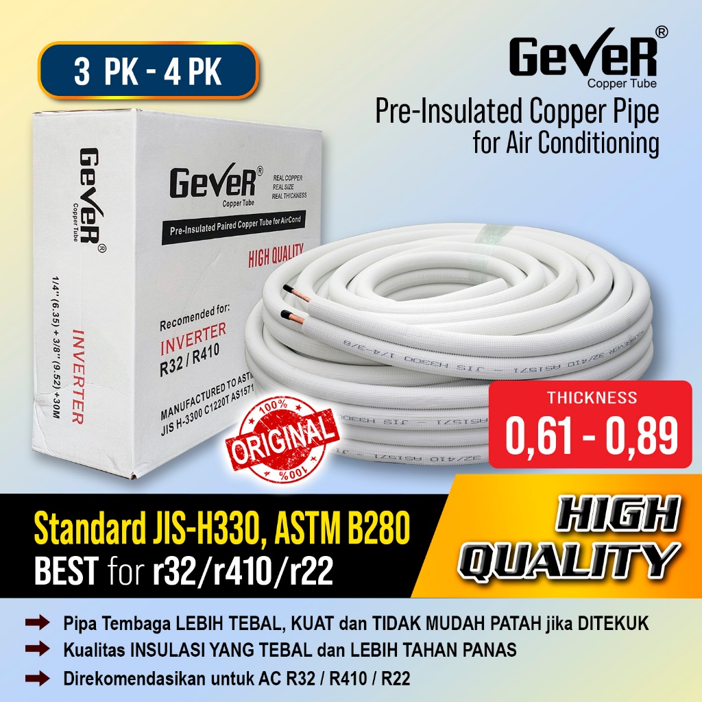 Jual PIPA AC 3/8+5/8 GEVER ASTM B280 per roll (30 Meter) UNTUK SEMUA AC ...