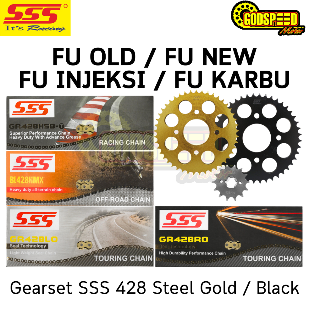 Jual GEARSET / GIRSET SSS 428 STEEL BLACK / STEEL GOLD FU KARBU FU NEW ...