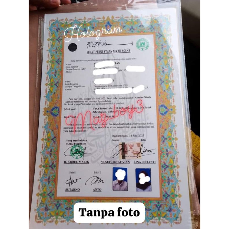 Jual surat rsmi siri tanpa foto/berhologram | Shopee Indonesia