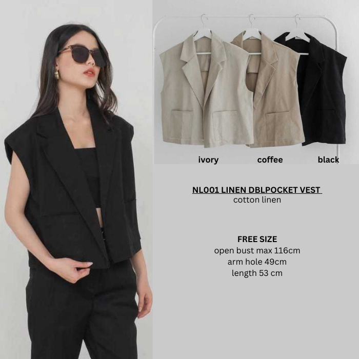 Jual Rompi Wanita Murah Modis NL001 Linen DBLPocket Vest 3 Warna ...