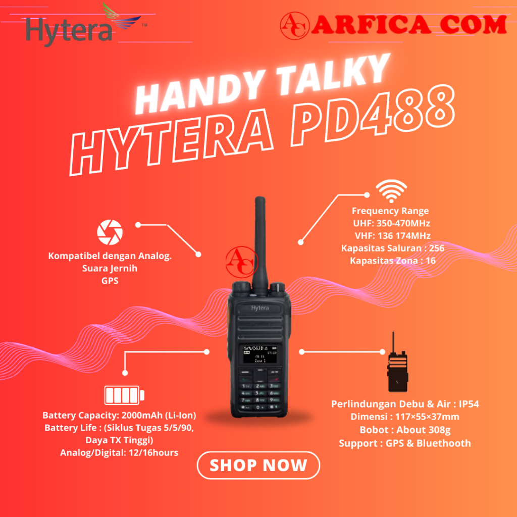 Jual HT Hytera PD488 VHF Handie Talkie Analog Digital Ori Baru Garansi ...