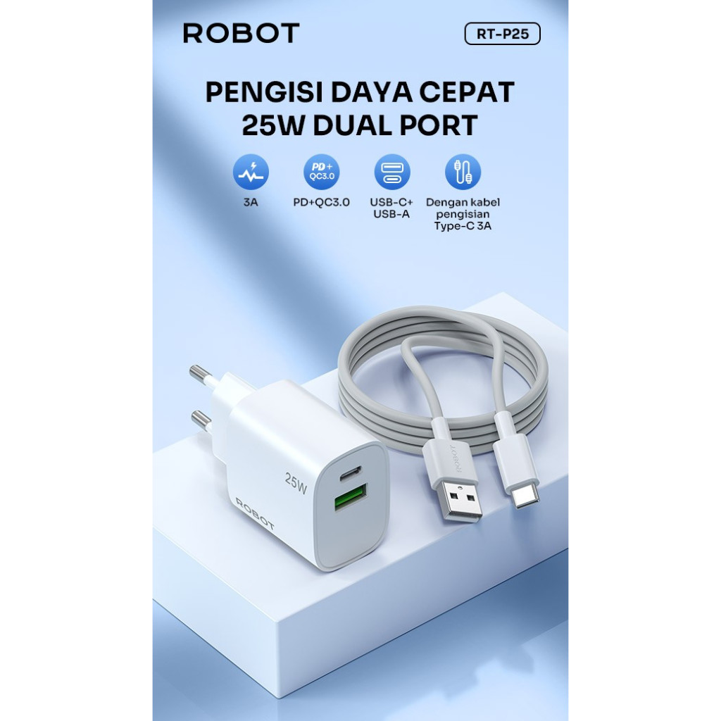 Jual Robot RT-P25 / RT-P25S Adapter Charger Dual Port USB-A USB-C With ...