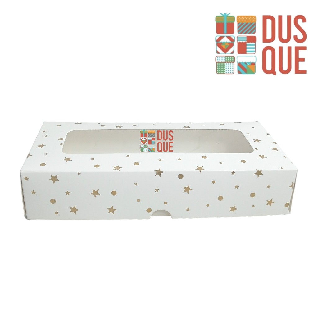 Jual Dus Kotak Kue Ivory Motif 10x20x5 cm Motif Polkadot Bintang Emas ...