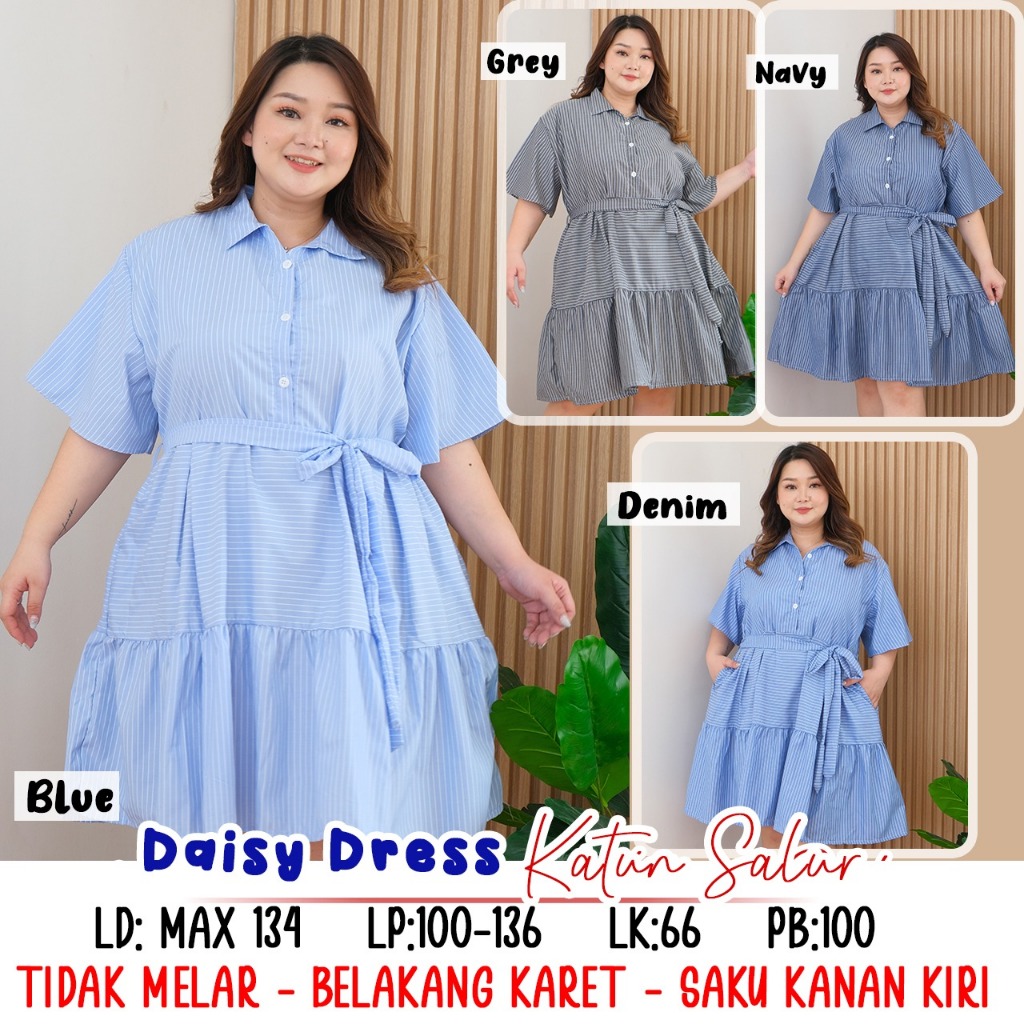 Jual Daisy Dress Salur Wanita Bigsize Big Size Jumbo Besar Oversize
