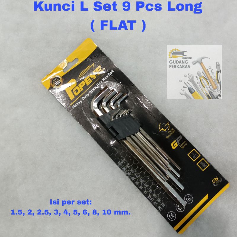 Jual Kunci L Set 9 Pcs LONG FLAT RRT Hex Key Set 9Pcs Rata | Shopee ...
