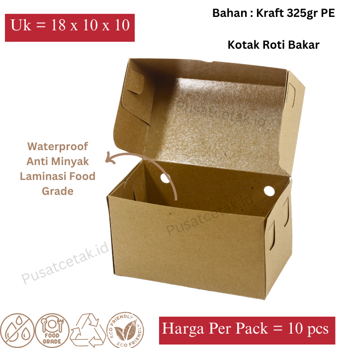 Jual KEMASAN / PACKAGING ROTI BAKAR 18 Cm x 10 Cm x 10 Cm Kotak Kraft ...