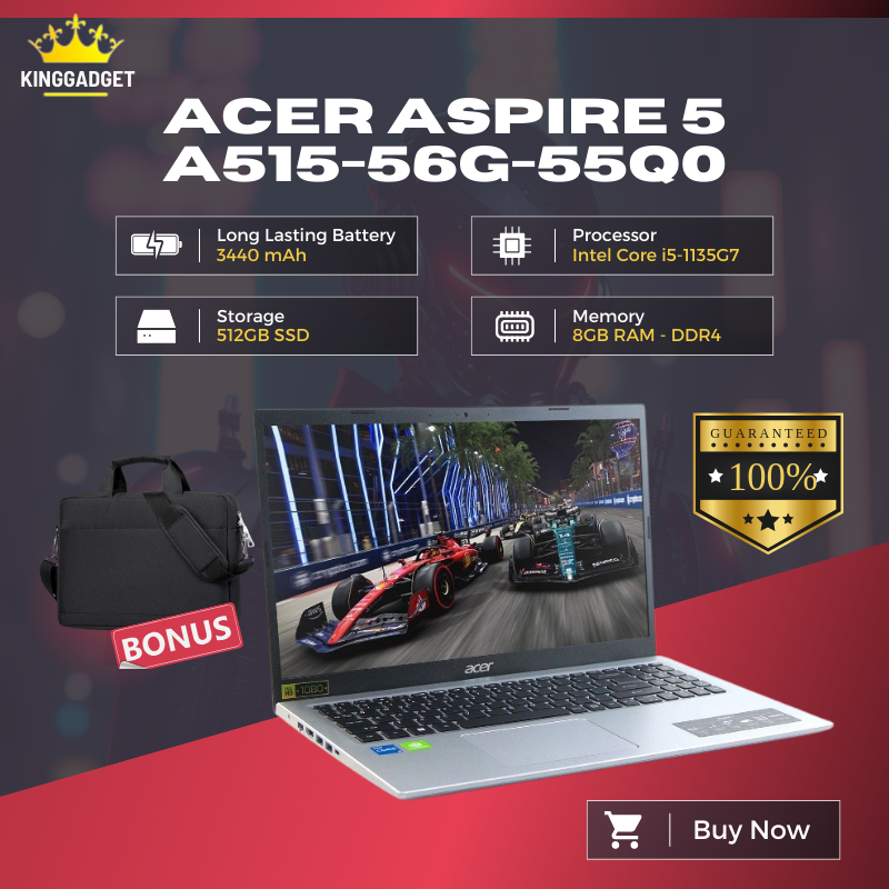 LAPTOP BARU ACER ASPIRE A515-56G-55Q0 INTEL I5-1135G7 RAM 8GB SSD 512GB  LAYAR FHD IPS